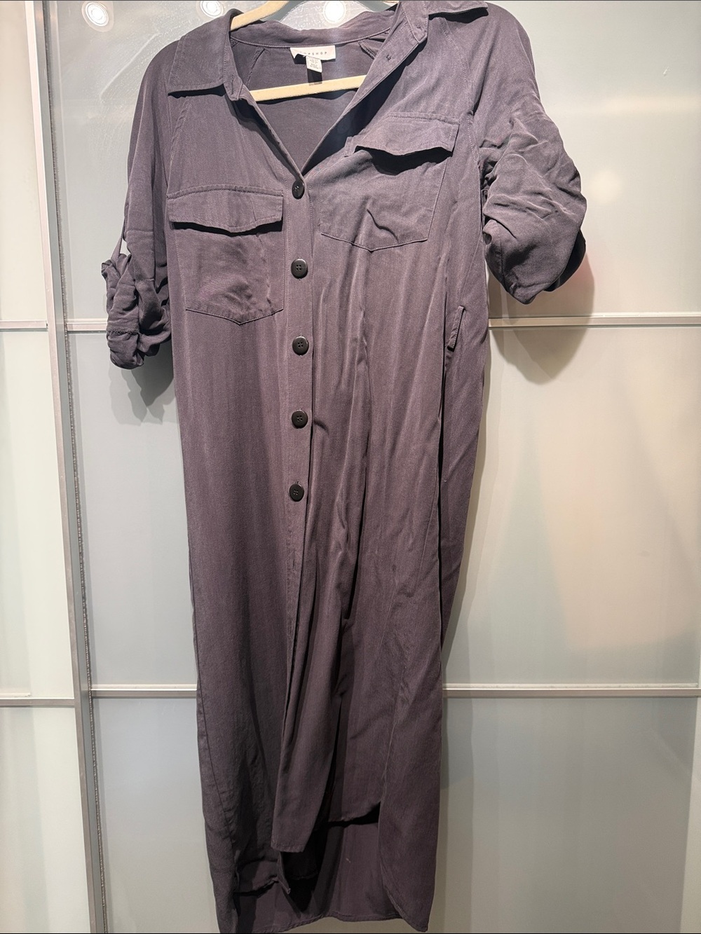 Topshop Slate Gray/ washed black Button-Front Shirtdress US 2 petite